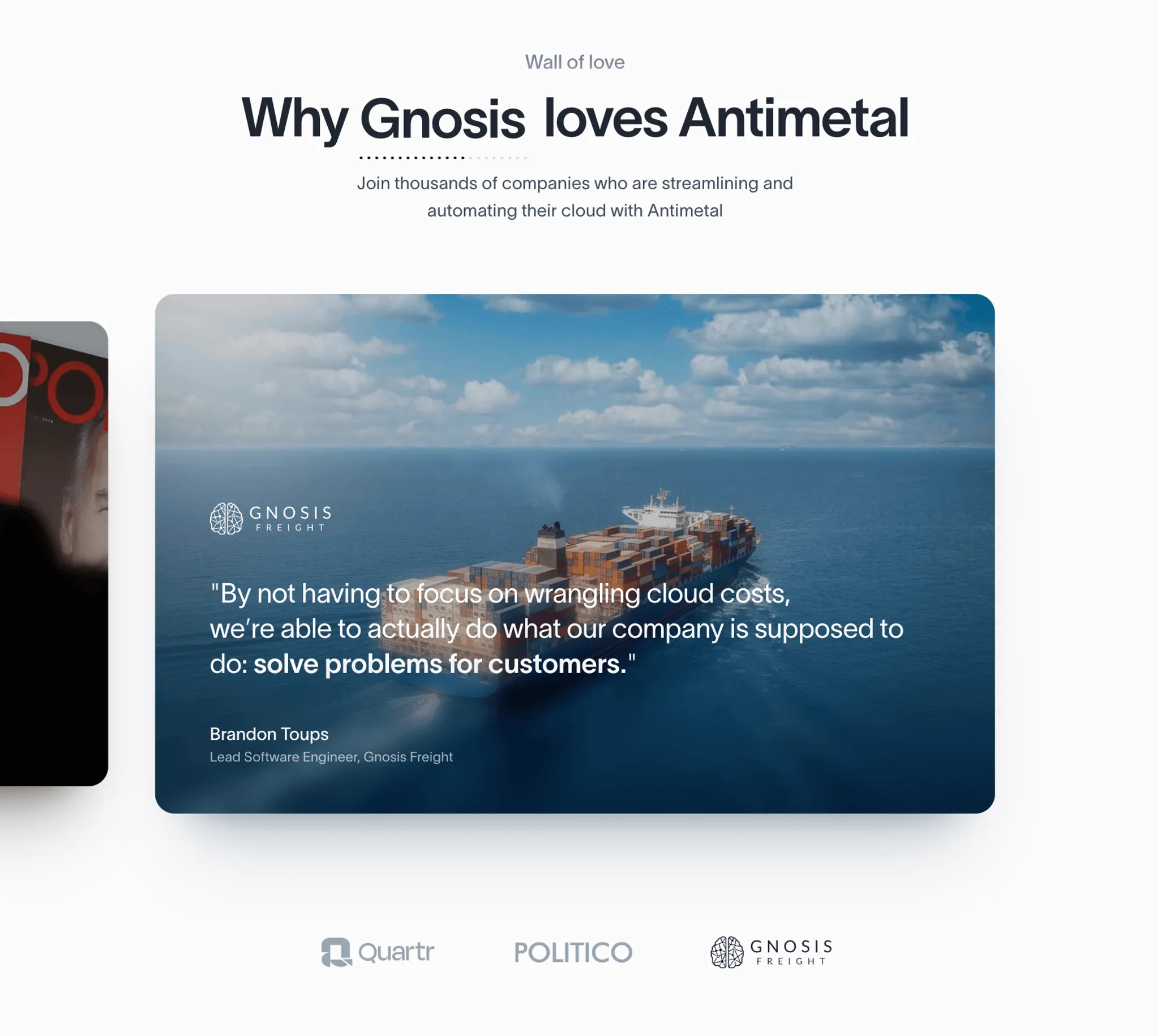 Antimetal's Testimonial Carousel
