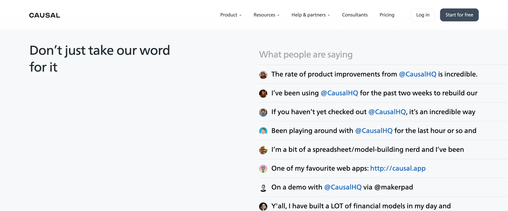 Causal's List of Testimonials