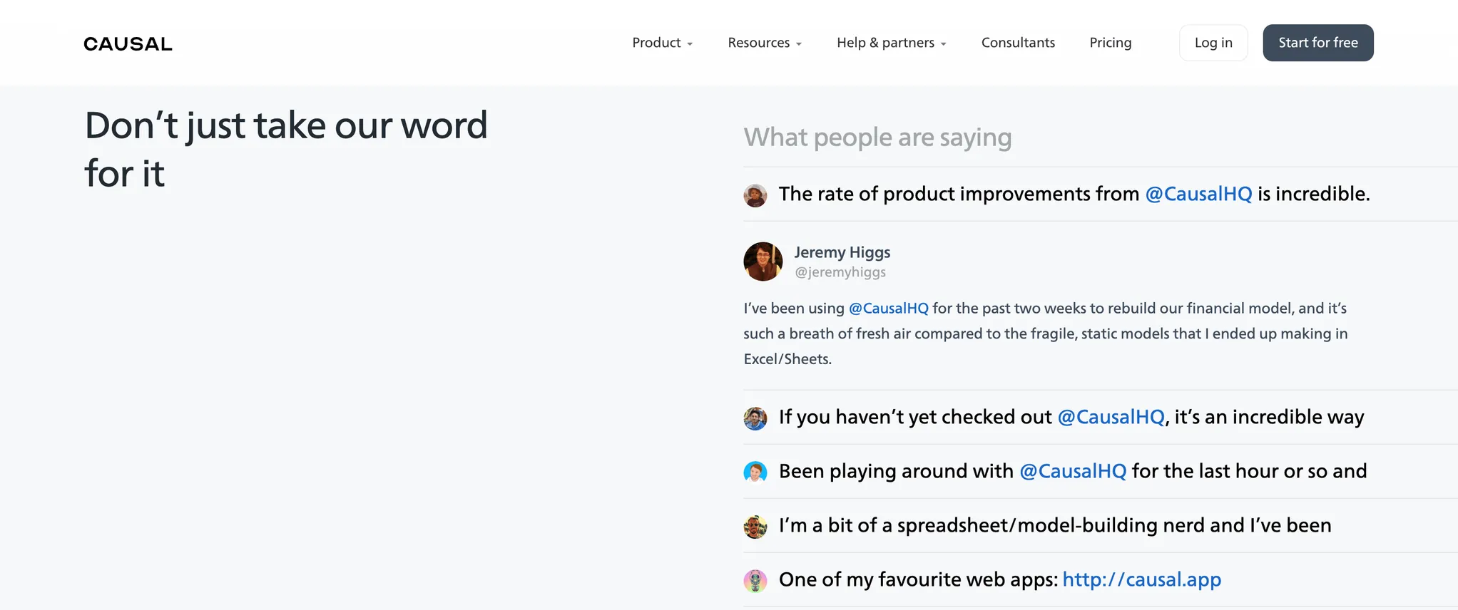 Causal's List of Testimonials