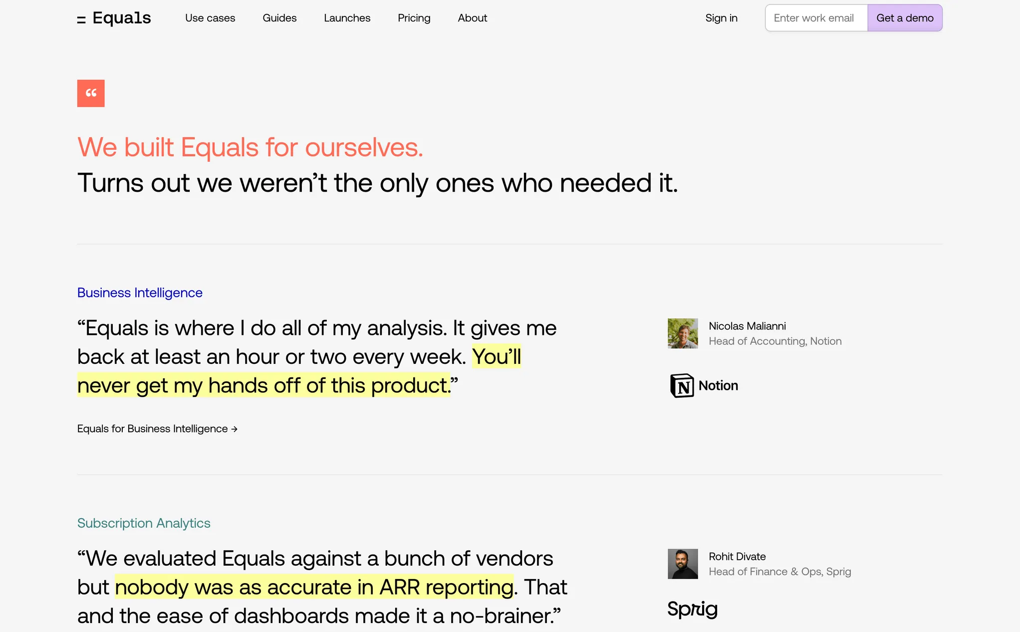 Equals' Wall of Testimonials