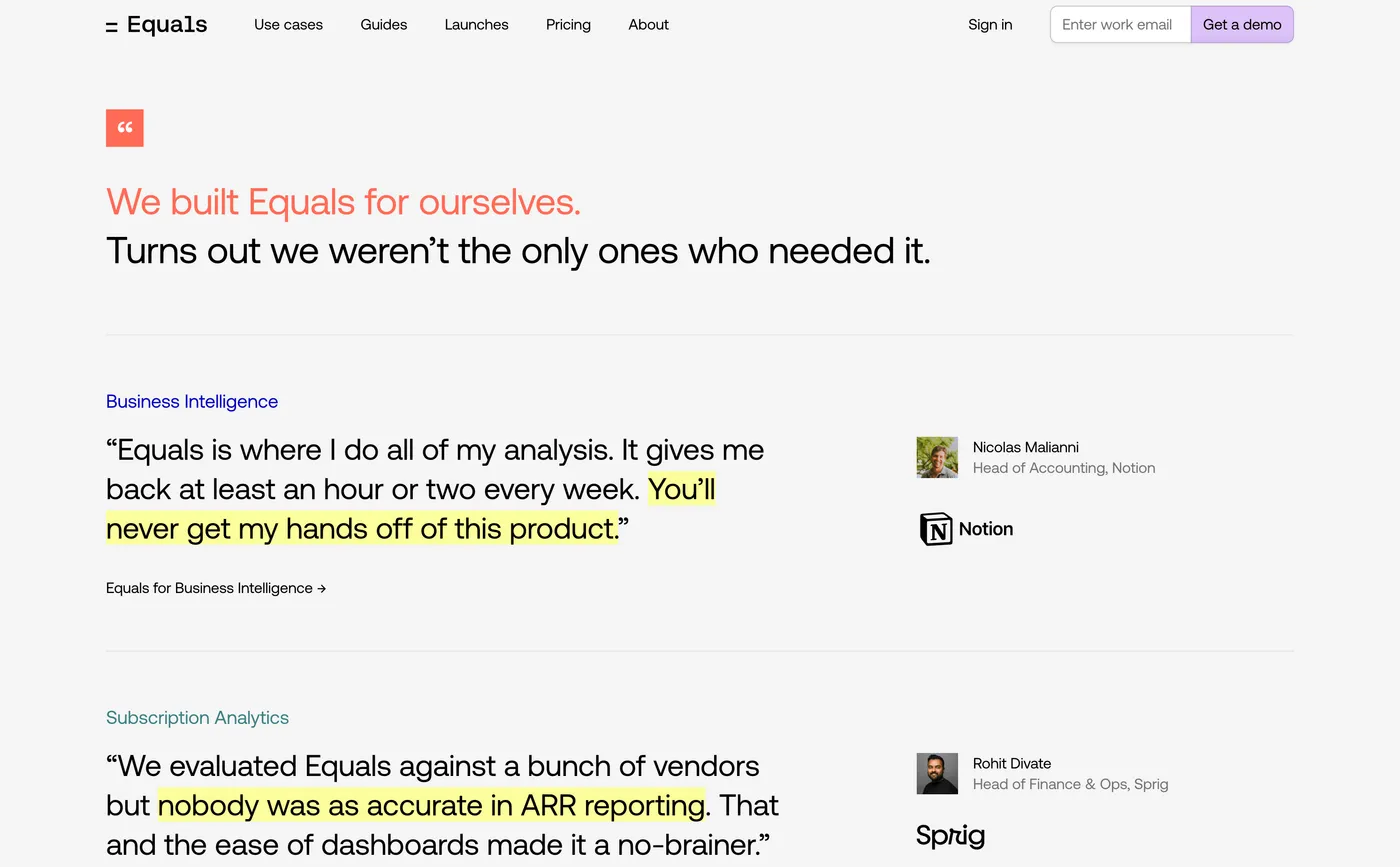 Equals' Wall of Testimonials