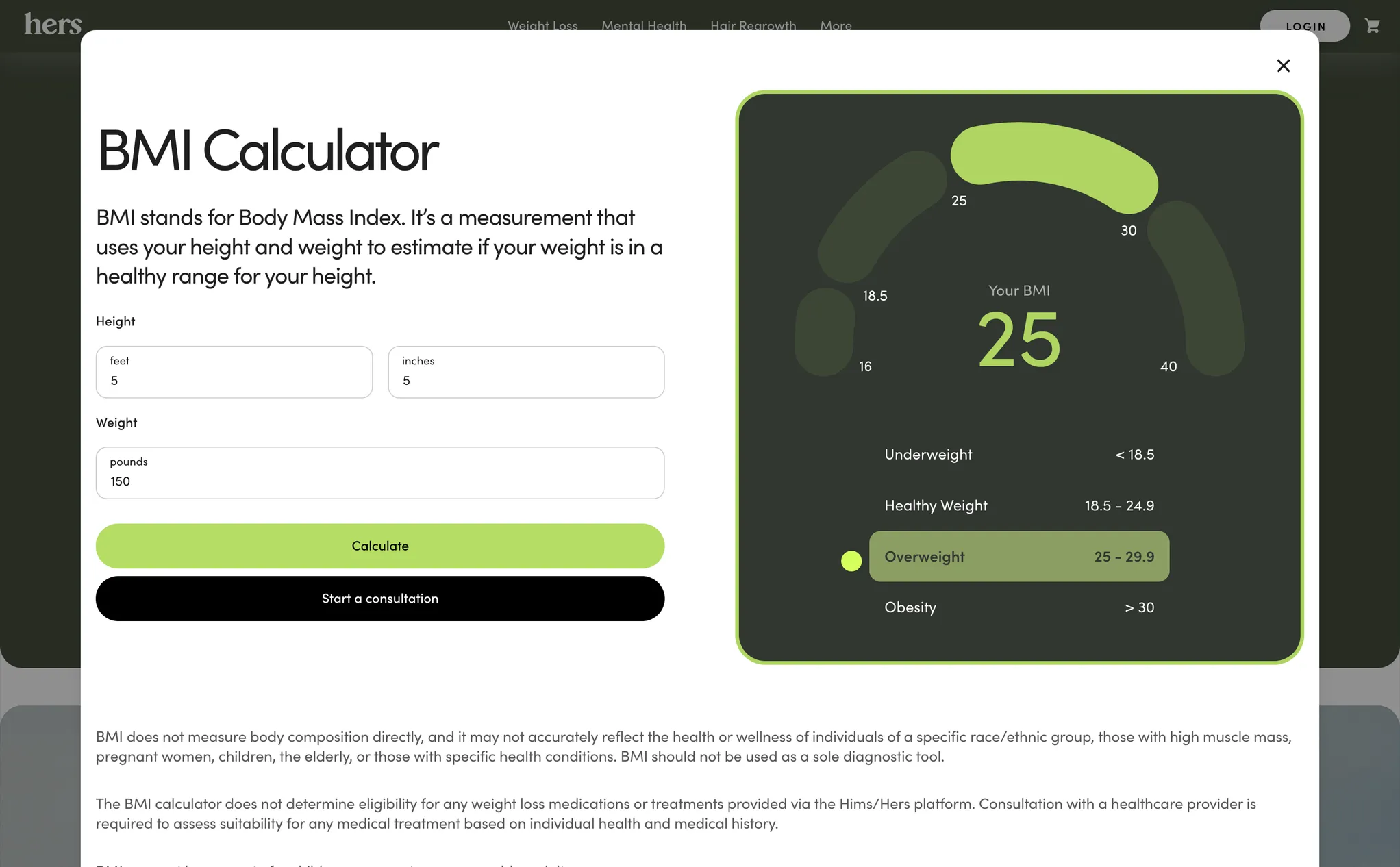Hers' BMI Calculator