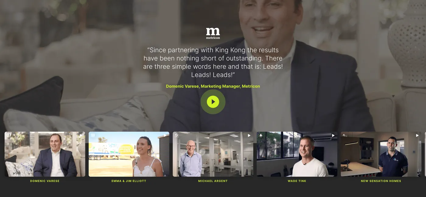 King Kong's Video Testimonial Carousel