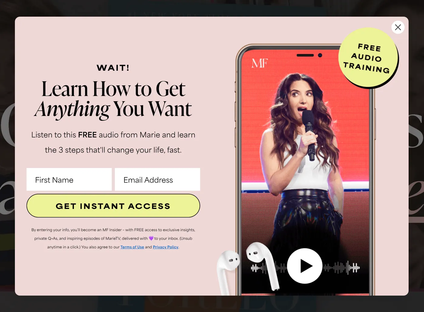 Marie Forleo's Exit-Intent Popup
