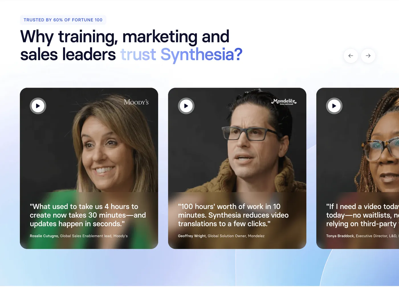 Synthesia's Video Testimonial Carousel