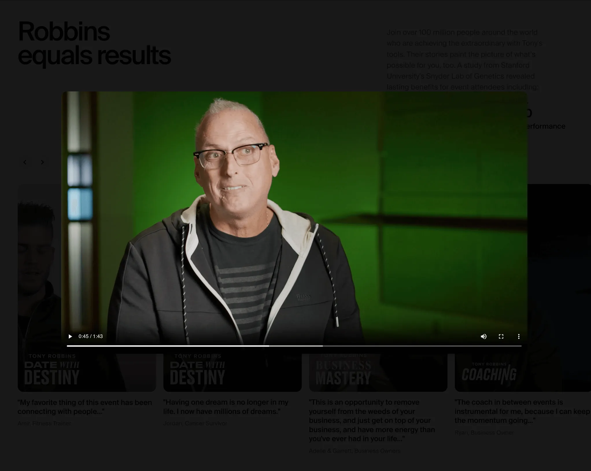 Tony Robbins' Video Testimonial Carousel